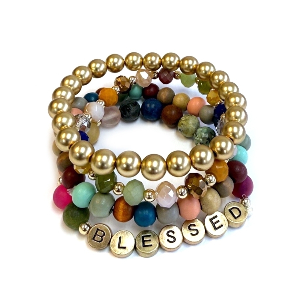 Blessed Glass Beaded Stackable Boho Stretch Bracelet Set